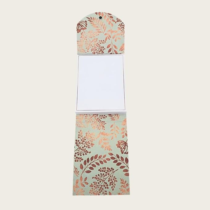 Punch Studio Flip-Top Notepad For Daily Notes or Notes on-the-go, with Magnetic Closure, Brooch Embellishment, Gold-Foil Accents & 75 Illustrated Sheets, 5" x 3.75" - Copper Leaves (43833)