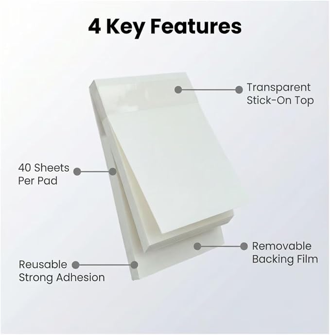 Functional Tabbed StickyNotes Booklet 60 Sheets (Square/Blank/Lined Paper)/Pad 3x3.5 Cute Sticky Notes with Transparent Adhesive Strip Top Great for Home Office School Supplies