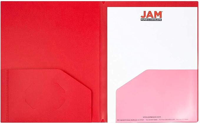 JAM PAPER Heavy Duty Plastic Multi Pocket Folders - 10 Pocket - Red - Sold Individually