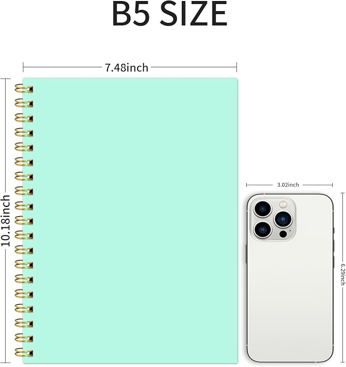 Blank Spiral Notebook B5 Mint Green Hardcover Sketch Book -7.48" X 10.18" 4 Pack unlined Journal for Drawing,160 Pages 100GSM Thick Paper for Note Taking School Office