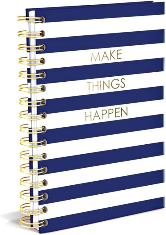 Graphique Hardbound Spiral Journal | Make Things Happen Navy Stripe Design | Premium Paper | Notebook | Diary | Lists | Record Month and Date | Great Gift | 160 Ruled Pages | 6.25” x 8.25”