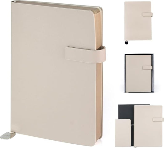 A5 Soft Cover Lined Notebook, Pen Holder & Gold Edges, 180° Lay Flat Journal, Large 5.7 x 8.4 in, Bookmark & Gift Box, Business Notebook for Work, Study, Travel(Light coffee)