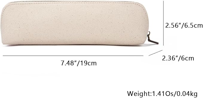 Pencil Case Small Pencil Pouch Slim (Beige, Canvas)