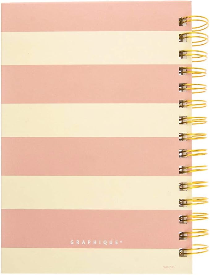 Graphique Hardbound Spiral Journal | Heart of Gold Pink Stripe Design | Premium Paper | Notebook | Diary | Lists | Record Month and Date | Great Gift | 160 Ruled Pages | 6.25” x 8.25”