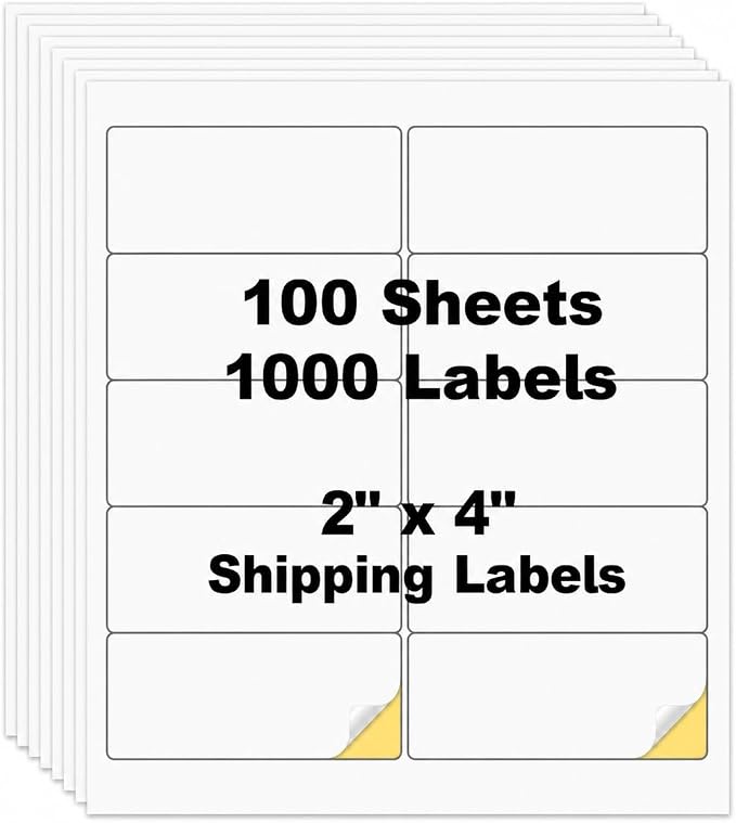 100 Sheets 1000 Pcs2 x4 10 Up White Shipping Labels for Laser & Inkjet Printers, Risepekt 2" x 4" FBA Labels on US Letter, 10 per Sheet Return Address Labels, 10 per Page