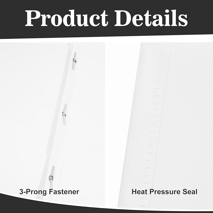 12-Pack Plastic Folders with Pockets and Prongs, 2-Pocket Poly Folders with 3 Fasteners Holds 8-1/2" x 11" Paper for School/Office/Home, White