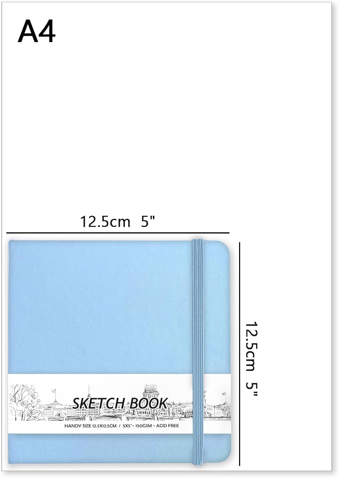 5" x 5" Hardcover Sketch Book,58 Sheets Small Mixed Media Pocket Sketch Pad | PU Cover,150 GSM Acid Free Artist Drawing Paper,Travel Journal Blank Notebook for Adults Sketching,Illustration.