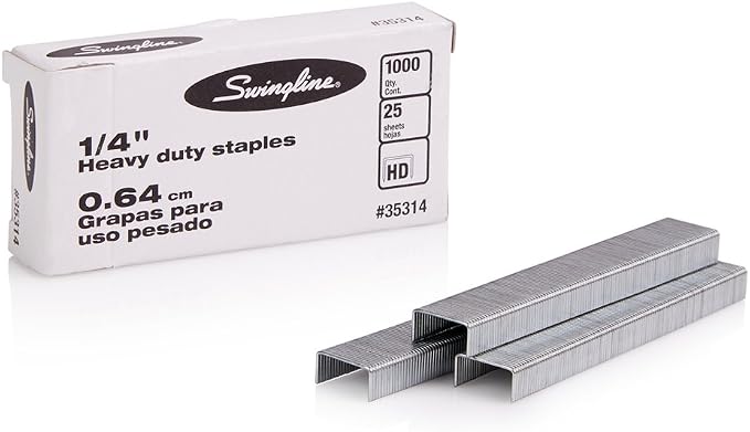 Swingline Staples, Heavy Duty, 1/4" Length, 25 Sheet Capacity, 100/Strip, 1000/Box, 1 Pack (35314 )