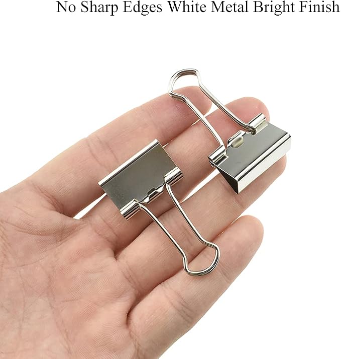 HAHIYO Binder Clips Paper Clamps Spring Steel Sturdy 0.98 inches Width 0.31 Inch Capacity No Sharp Edges Heavy Duty Tight Grip Reusable Silver Metal Bright Finish for Home Office School 25 Pack