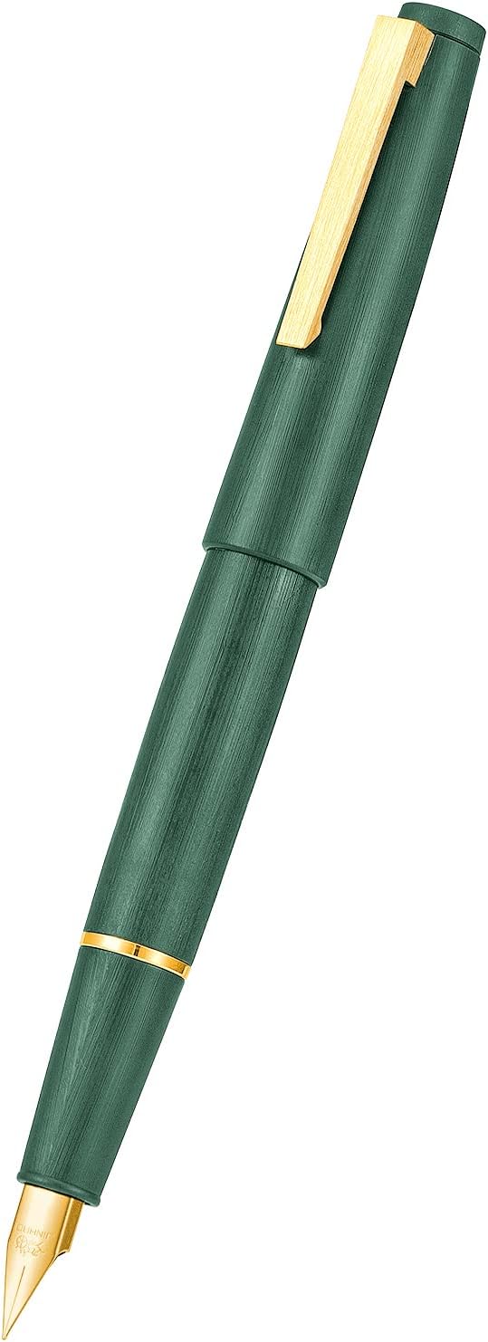 Jinhao 80 Dark Green Fiber Brushed Fountain Pen, Iridium Ultra Fine Gold Nib with Ink Converter, Classic Design Smooth Writing Pen (Gold Clip)