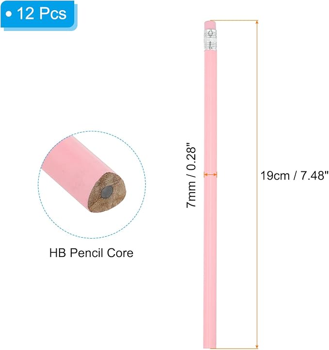 PATIKIL Round Pencils, 12 Pack Triangle HB Graphite Pencil Woodcase Wooden Pencils with Eraser for Classroom Office Writing Drawing Supplies, Pink