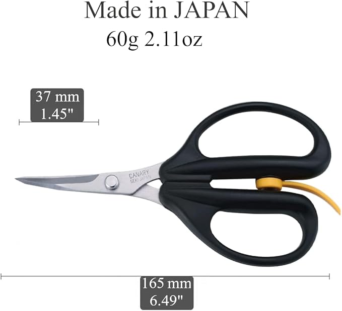 CANARY Spring Loaded Craft Scissors 6.3" [Curved Sharp Tips], Made in JAPAN, Razor Sharp Japanese Stainless Steel Blade, Black