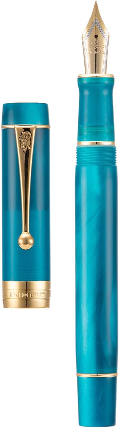 Jinhao 100 Fountain Pen Celluloid Classic Style, #6 Nib Smooth Writing Instrument with Refillable Converter and Pen Case Set