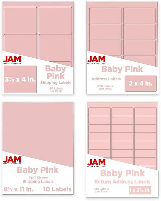 JAM PAPER Shipping & Mailing Address Labels - Multi Size Assortment - Baby Pink - 370/Pack