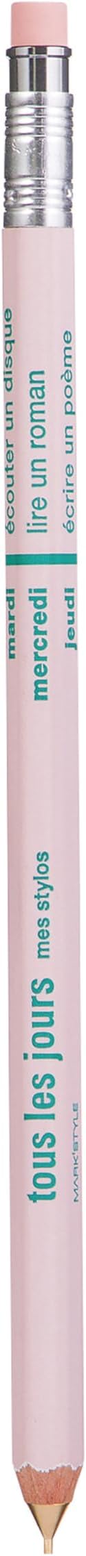 MARK'STYLE Tous Les Jours Wooden Mechanical Pencil – 0.5mm Tip with Eraser – Made in Japan – For Drawing, Drafting, Sketching, School & Office Use (Light Pink)