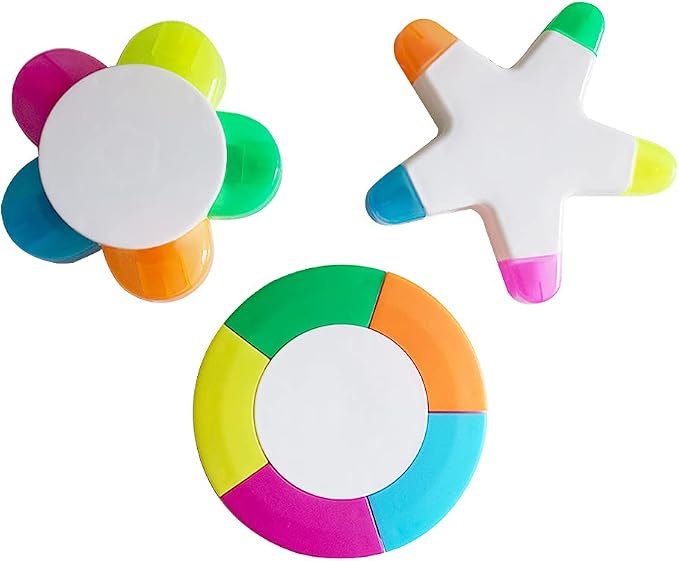 3 Pack Fluorescent Highlighter Pens Petals, Star Flower & Round Shape Watercolor Pens for Office, Home & Creative Art Supplies