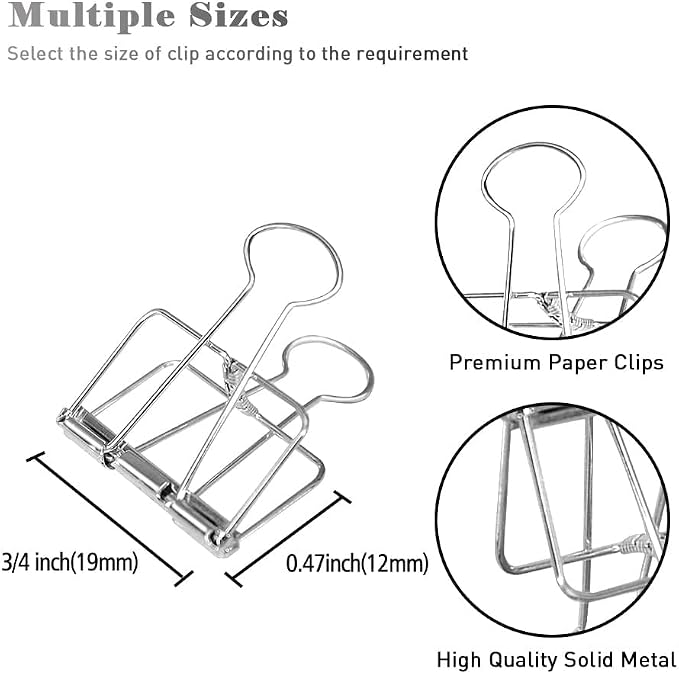 Small Binder Clips, 36 Pack, 3/4 Inch, Standard 19mm, Hollow Out Silver, Capacity 0.31 Inch, Fold Clamp, Wire Clip, Paper Clips, Office Clips, School & Home Use