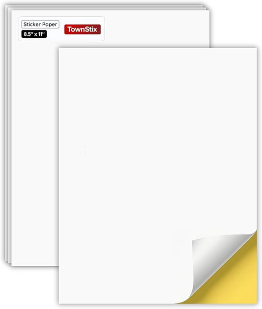 200 Sheets, Printable White Sticker Paper, Laser/Inkjet Printing - Matte, Letter Size (8.5" x 11")