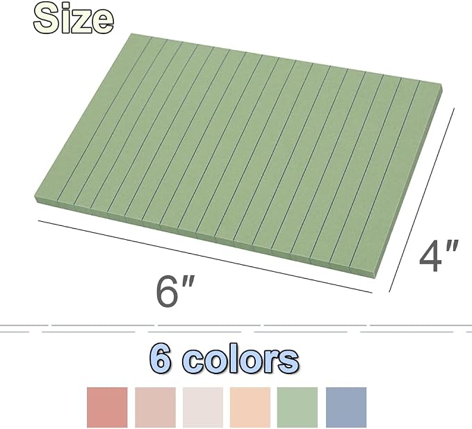 (36 Pack) Lined Sticky Notes 4x6 in,Large Notepads with Lines,Ruled Stickies Super Sticking Power,Office School Memo Note Pads Vintage Colors,Post on Windows Doors,Recyclable,Easy to Write on