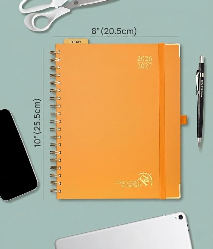 POPRUN 2026-2027 Weekly Planner 10" x 8"Weekly and Monthly Planner Calendar | Jul 2026 - Jun 2027，Daily Agenda Book & Appointment Book with Hourly Schedule, Tabs, Hardcover- Orange