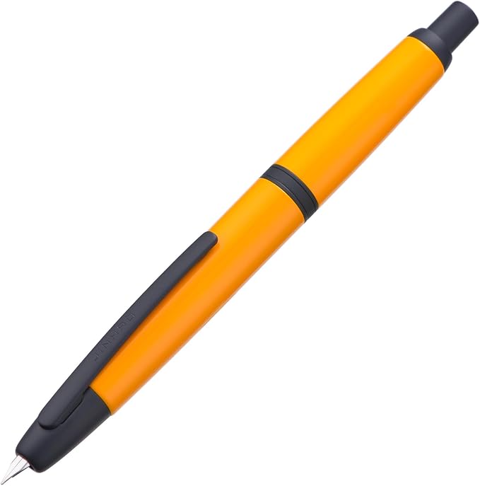Jinhao 10 Press Fountain Pen with Box, Orange Retractable Fine Nib with Converter Set (Black Clip)