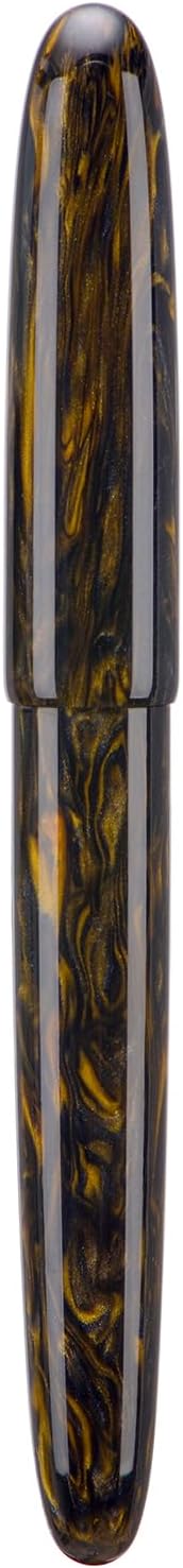 Asvine C80 Fountain Pen #8 Stub 1.1mm Nib Large Handcraft Calligraphy Art Drawing Pen with Converter Pen Case Collection Set (Brown Gold)