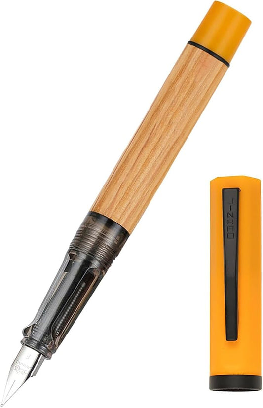 Jinhao 58 Natural Oak Wood Fountain Pen, Fine Nib Writing Pen (Turmeric) | Handcrafted natural oak wood pen with converter. Elegant executive gift for journaling, sketching & calligraphy.
