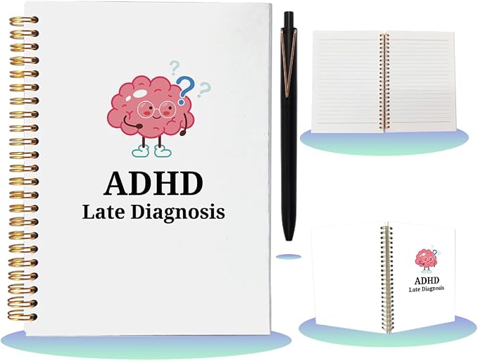 ADHD Late Diagnosis Spiral Notebook with Pen Set - A5 College Ruled Brain Dump Journal, Neurodivergent Self Care Gift for Women Men, Dopamine Writing Pad, Office Must Haves for Adults