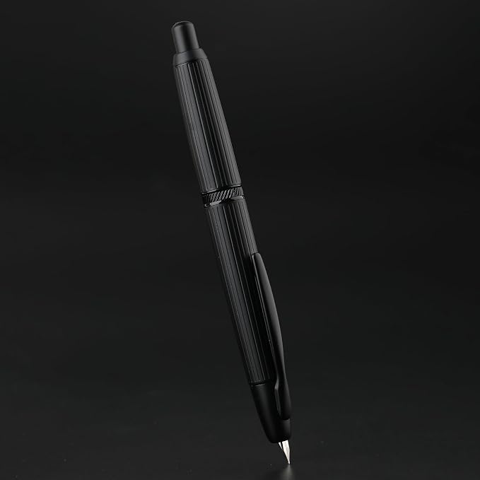 erofa Majohn A1 Retractable Fountain Pen Extra Fine Nib with Box, Black Stripe Press Ink Pen with Converter for Writing (With Clip Version)