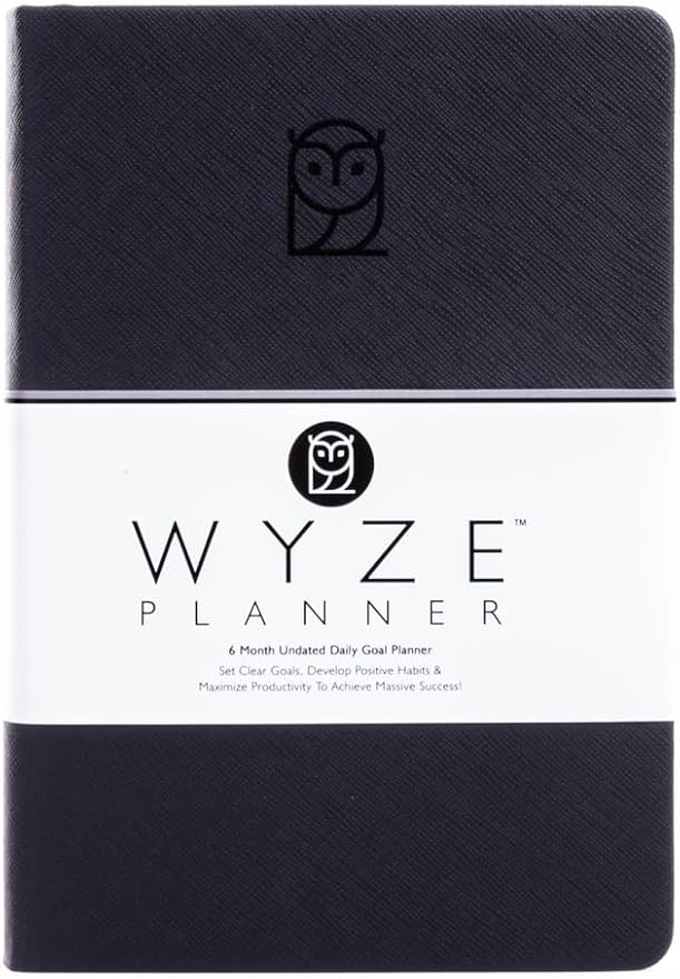 Wyze Planner Undated Daily Planner – 6-Month A5 Productivity Organizer with Full Page Per Day, ADHD Friendly, Hourly Schedule, Goal Setting, Habit Tracker, Weekly & Monthly Pages – Hardcover Time Management Notebook (Black)