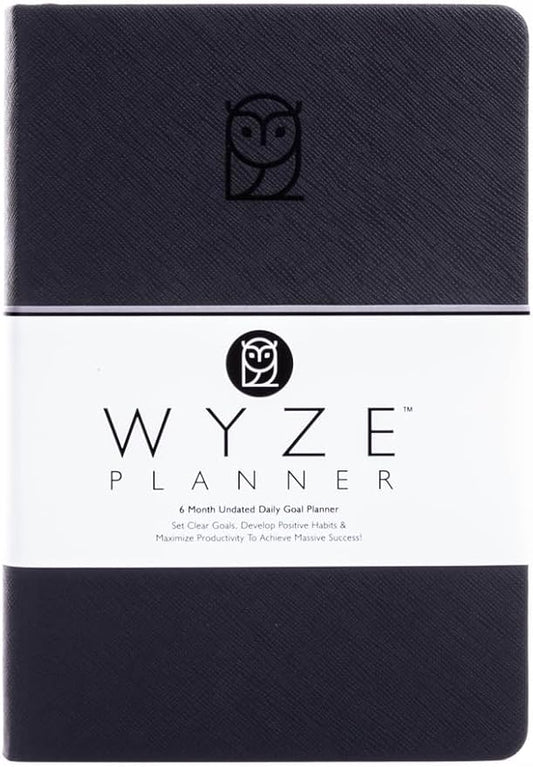 Wyze Planner Undated Daily Planner – 6-Month A5 Productivity Organizer with Full Page Per Day, ADHD Friendly, Hourly Schedule, Goal Setting, Habit Tracker, Weekly & Monthly Pages – Hardcover Time Management Notebook (Black)