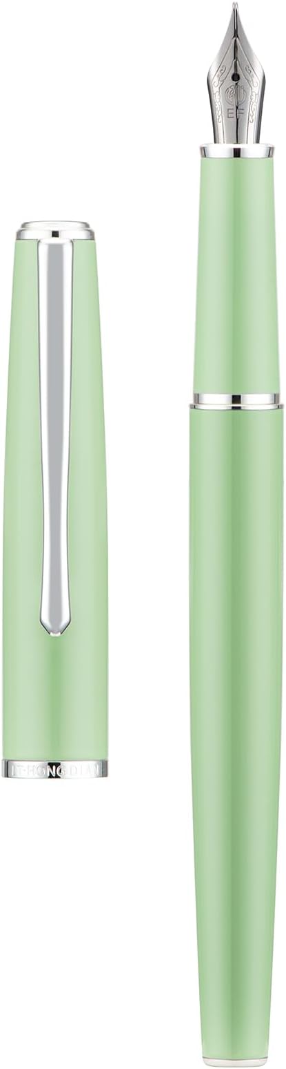 Hongdian 920S Fountain Pen Grass Green Meta Pen, Steel Fine Point Classic Pen with Ink Converter