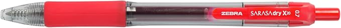Zebra Pen Sarasa Dry X20 Retractable Gel Pens, 0.7mm Medium Point, Red Ink with Rapid Fast Dry Ink Technology, Ideal for the Left-Handed, Eliminates Smudging and Smearing in Seconds, 12-Pack (46830)