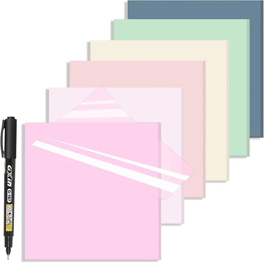 Transparent Sticky Notes with Marker, 【99.9% Transparency, Strong Adhesion,Waterproof 】 MEIGAONE 7 Pack Clear Sticky Note 3x3,Translucent Sticky Note Office,School Supplies