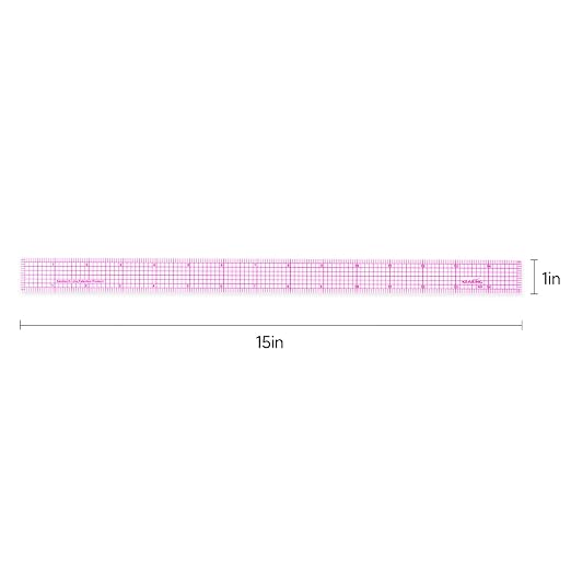 KEARING 1"x15" Clear Sewing Graph Ruler - PVC Plastic Pattern Grading Ruler | Flexible 1.2mm clear plastic 15" grid ruler for fashion design. Sandwich line markings never rub off for sewing