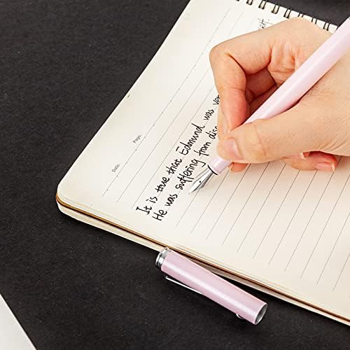 AIHAO Refillable Fountain Pen, Fine Point, Metal Fountain Pen with Gift Box, Black Ink, 2 Ink Cartridges in one Set, Pearl Pink