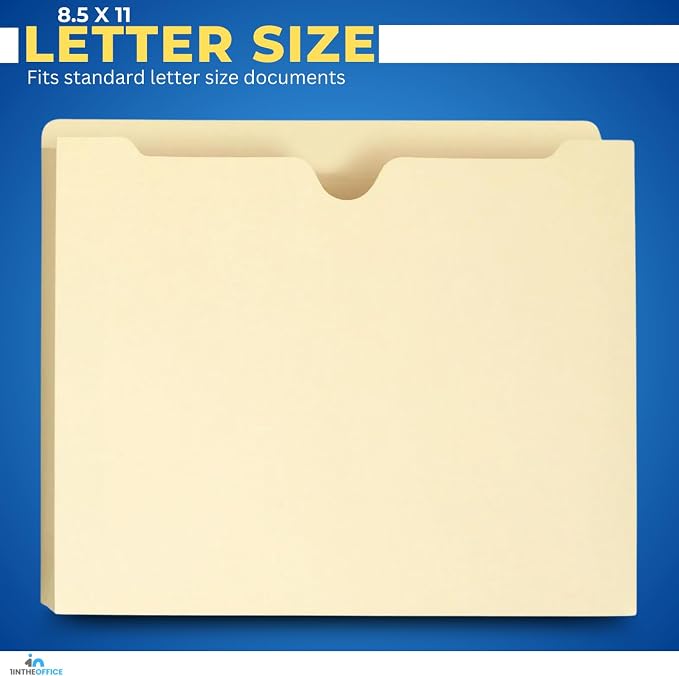 1InTheOffice File Jacket Folders, Manila, Letter Size, Reinforced Straight-Cut Tab, 1" Expansion, 50 Pack