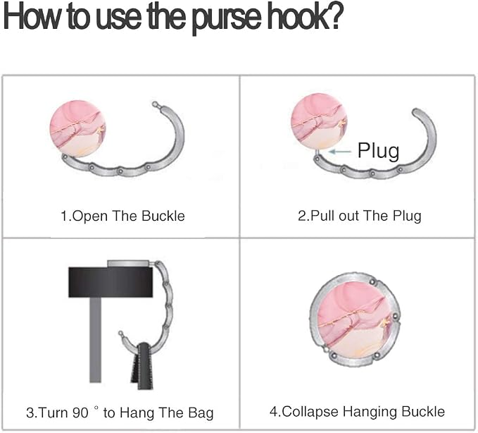 Bosketo Foldable Purse Hook Womens Bag Table Hanger Collection Desk Hooks for Purse (4pack Beautiful Marble Hook)