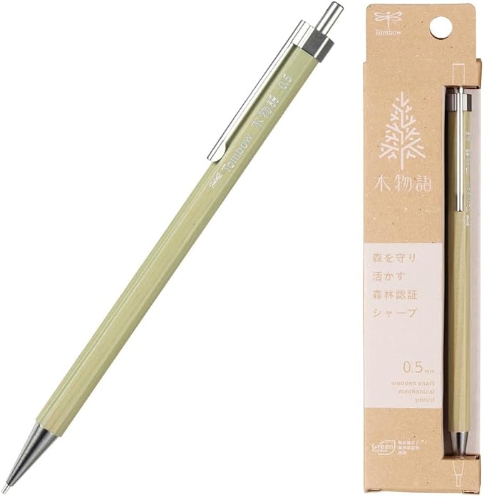 Tombow KIMONOGATARI Mechanical Pencil 0.5mm, Natural Wood Barrel, DHA-151 Japanese Eco-Friendly Pencil (Forest Green)