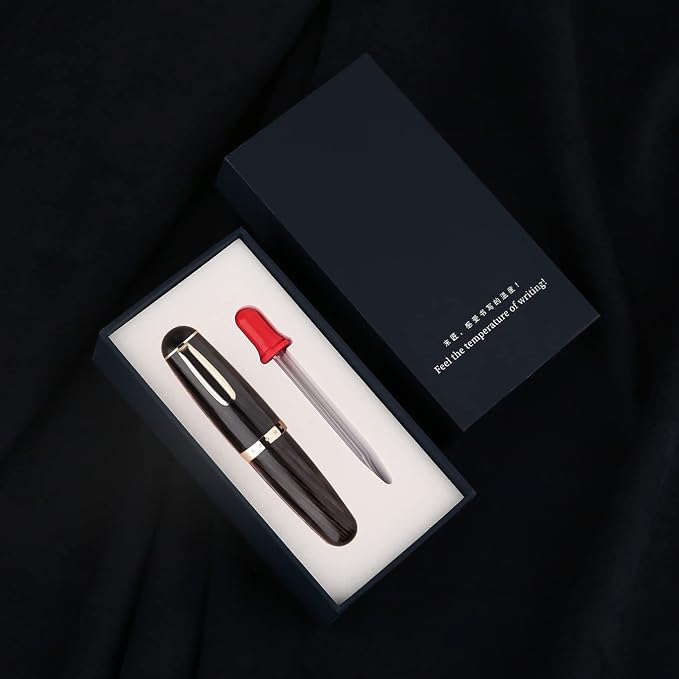 Majohn Q1 Fountain Pen Extra Fine Nib Black Wood, Eyedropper Filling Pocket Pen Large Capacity