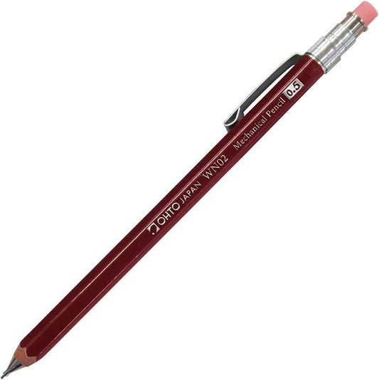 OHTO WN02 Wooden Mechanical Pencil, 0.5mm Fine Point, Mini-Sized Barrel with Clip, Dark Red Body, Made from Incense Cedar, WN02-SP5-EN