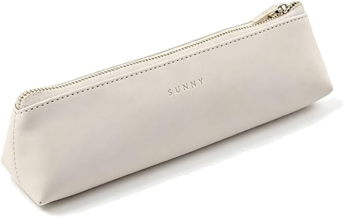 Doraking Cosmetic Makeup Bag Pen Stationery Case PU Leather Small Pencil Pouch for Students Zipper Bag for Pens, Pencils, Markers (Apricot)