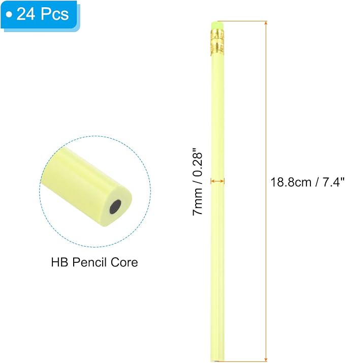 PATIKIL Round Pencils, 24 Pcs Triangle HB Graphite Pencil Wooden Pencils with Eraser for Classroom Office Writing Drawing Supplies, Yellow