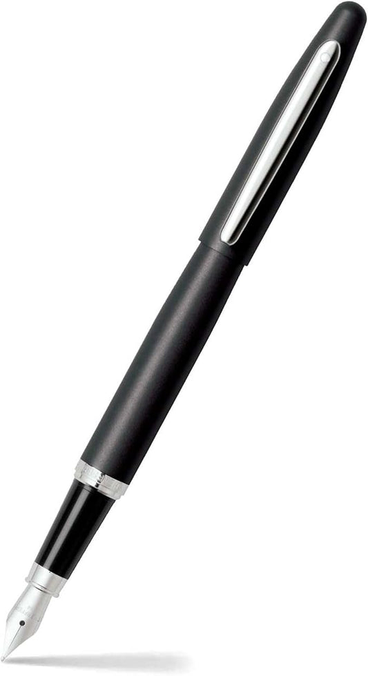 Sheaffer VFM Matte Black Fountain Pen with Chrome Trim and Medium Nib