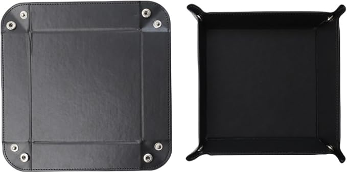 Valet Tray Desktop Storage Organizer – Vegan Leather Catchall Tray Bedside Vanity Tray Nightstand Caddy Holder for Remote Controller, Watch, Keys, Phone, Wallet, Coin, Jewelry, Black