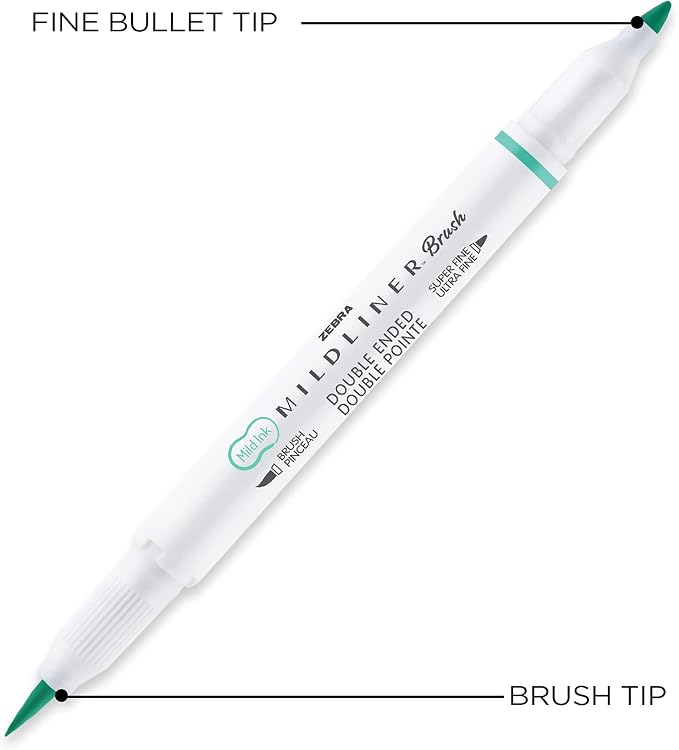 Zebra Pen MILDLINER No Bleed Brush Pen, Assorted Colors, Dual Tip, 25-Pack
