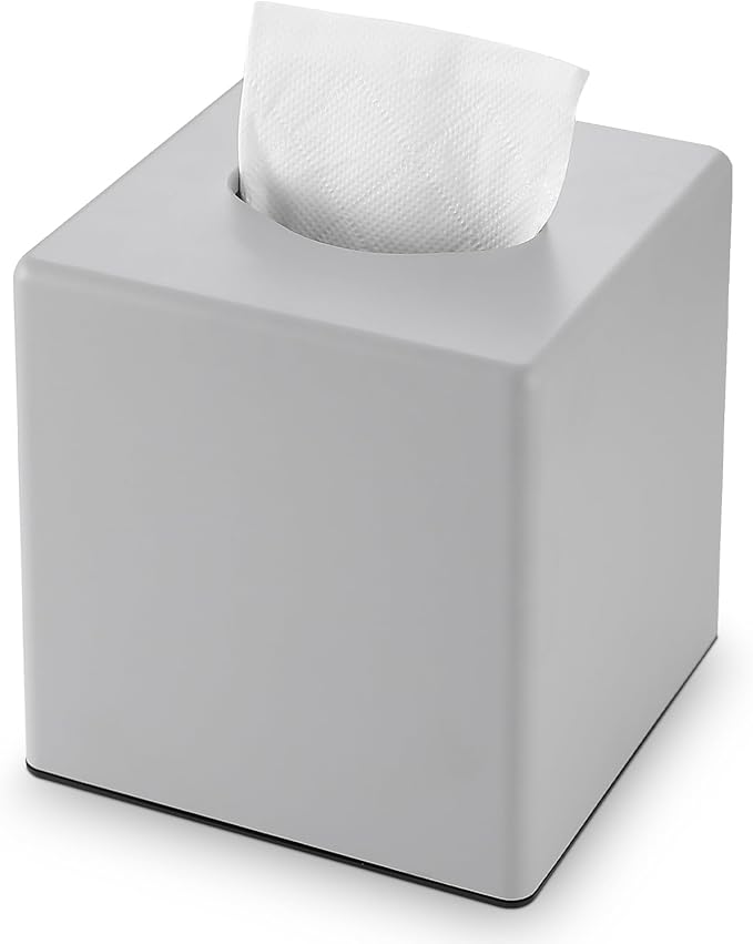 Y-in Hand Tissue Box Cover, Square Facial Cube Tissue Box Holder, Storage Accessories for Bathroom Vanity, Bedroom Countertops, Dressers, Night Stand, Parlors and Offices - Gray