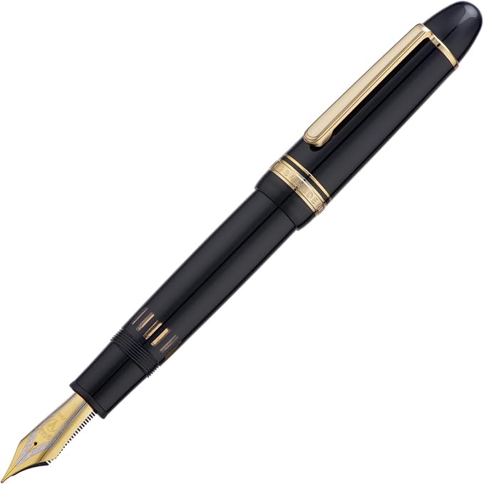 Yongsheng Junlai 930 Acrylic Fountain Pen, Size 9 Broad Nib with Piston Filling System, Piano Black Fence Ink Tank with Torpedo Shape Design Large Hand Pen (Gold Trim)