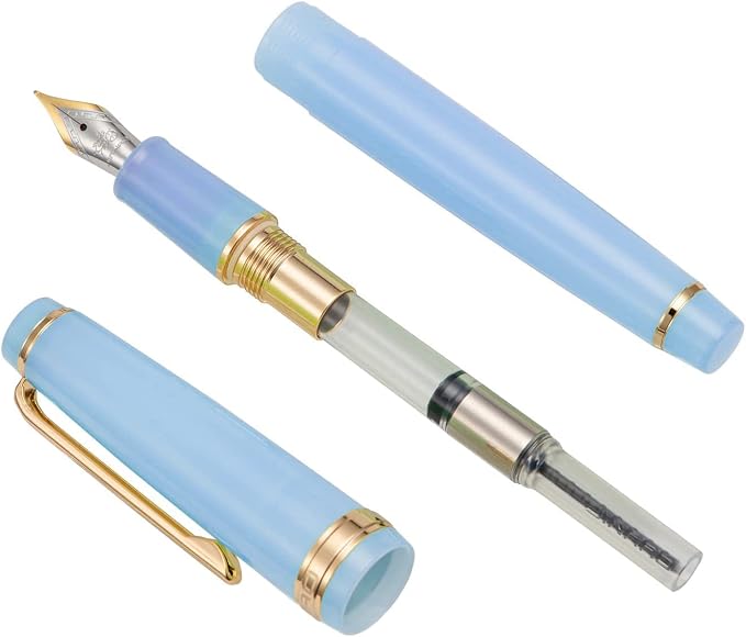 3 Jinhao 82 Fountain Pen Transparent Purple, Blue and Green Acrylic, Extra Fine Point Gold Trim with Converter Set