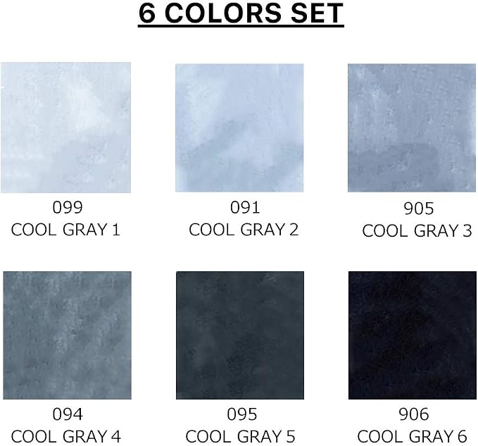 Kuretake ZIG Clean Color Real Brush Marker, Flexible Brush Tips, Watercolor Pens for Painting, Drawing, Calligraphy and Brush Lettering for Artists, Made in Japan (6 Cool Gray Colors set)